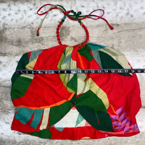 NWT💕Farm Rio Heliconia Halter Crop Top in Heliconia Red Size M - Picture 11 of 15